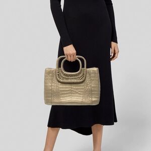 Nancy Gonzalez Gold Crocodile-Embossed Tote